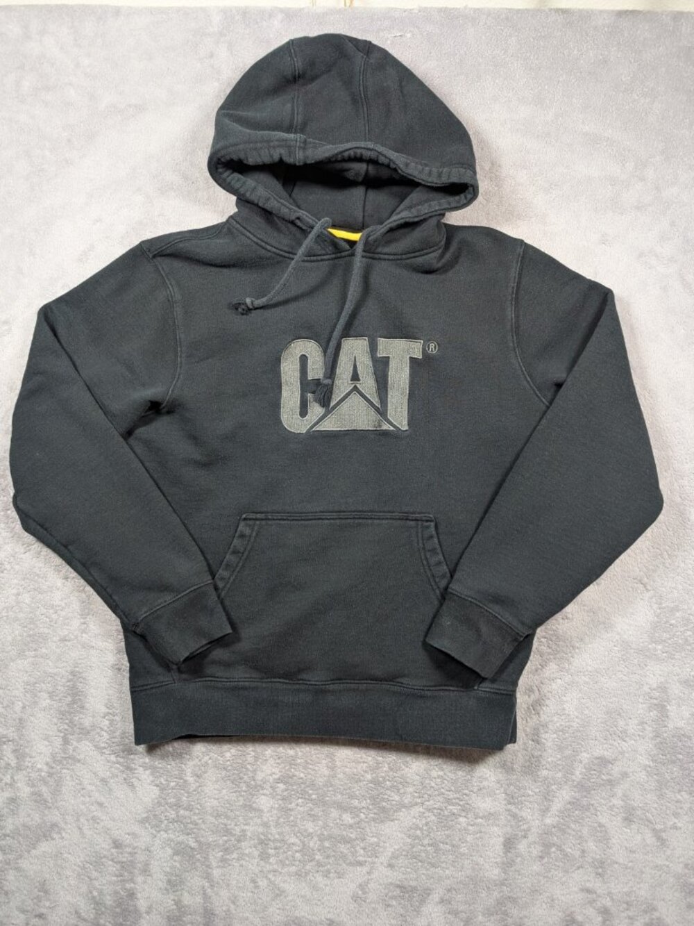 CAT Caterpillar Sweatshirt Hoodie Mens Medium Black Rugged Heavy Work Chore